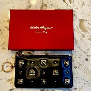 Salvatore Ferragamo key pouch gold and black